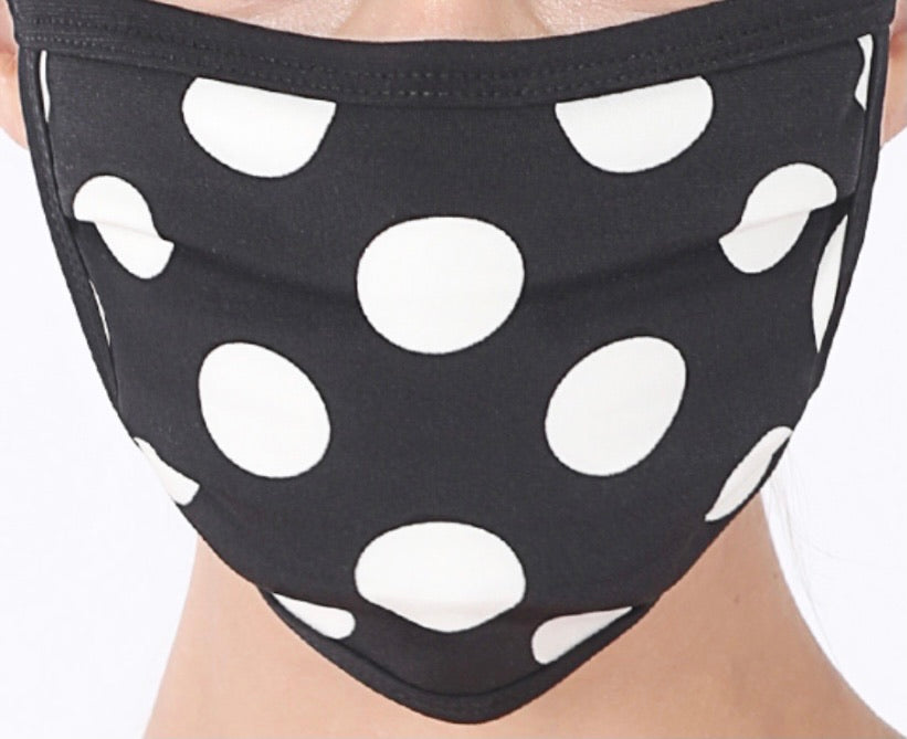 Black polka dot mask